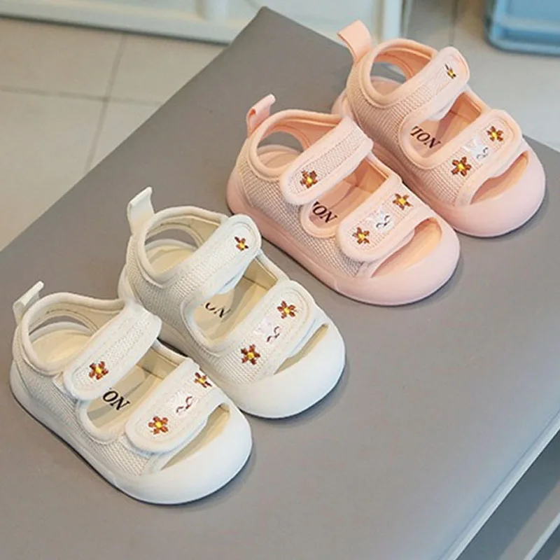 Baby Infant Soft Sole Summer Sandals Mesh Breathable Embroidered Flower Children Walking Shoes Breathable Non Slip Kids Sandals