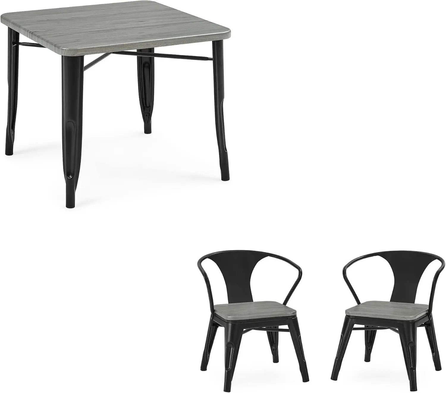 Mesa de juego Bistro para niños, juego de sillas Bistro de 2 piezas (paquete), Barnboard negro y gris de Metal