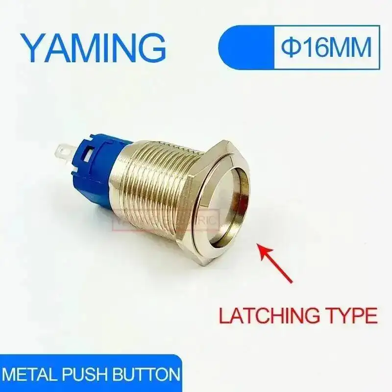 

5 шт. 16 мм 3-контактные самоблокирующиеся металлические кнопочные переключатели с фиксацией, водонепроницаемые, для автомобильных систем и домашнего использования, с высокой/плоской головкой