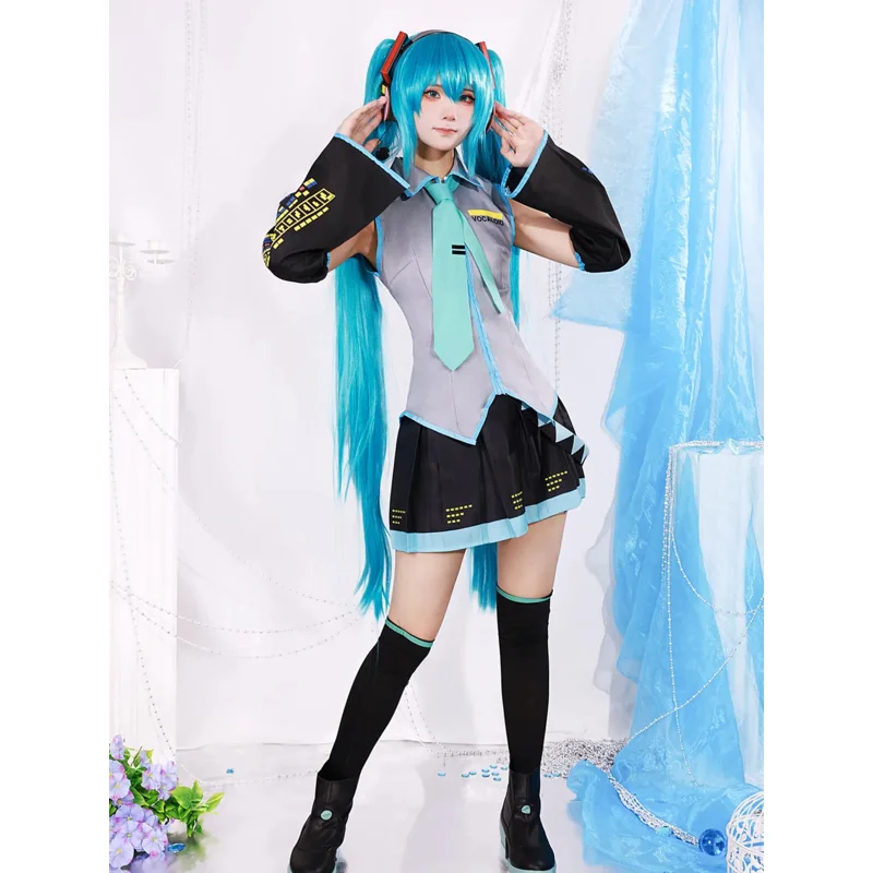 Miku anime cosplay traje peruca headwear conjunto completo adereços miku cosplay acessórios roupa de festa de halloween para mulheres meninas