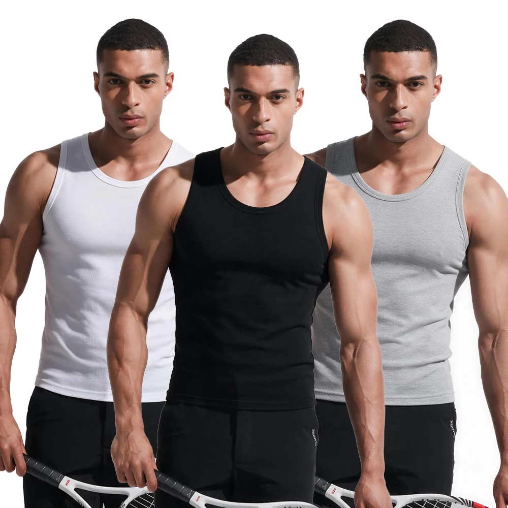 1PCS Cotton Solid Color Plus Size Vest Comfortable Casual Sports Vest Sweat Absorbing Base Shirt Men's All Season