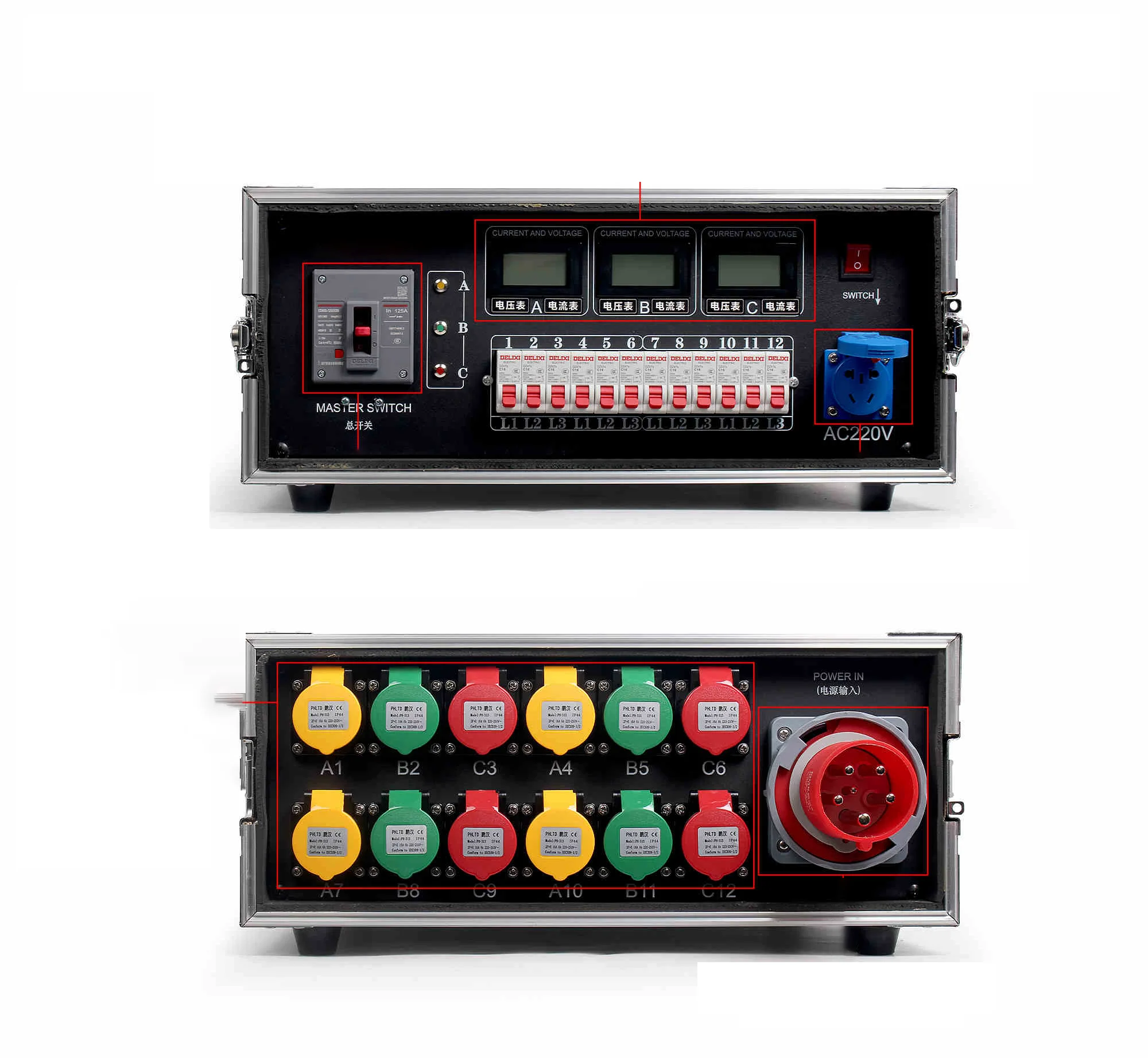 12 Channels 12 Ways Stage Power Distribution Box with Waterproof Sockets Stage Power Distro Box Power Distro Equipment for Stage