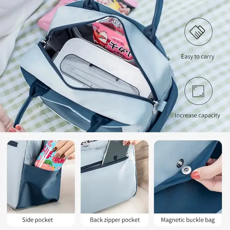 Bolsas de almuerzo para el trabajo diario, bolsa térmica portátil con cremallera, impermeable, para mujeres y niños