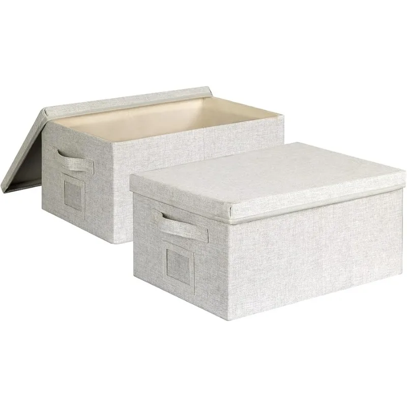 

Large 17''x12'' Quart Collapsible Stackable Storage Bins with Lids, 2 Packs Off White Fabric Closet Boxes with Lids, Storage Cub