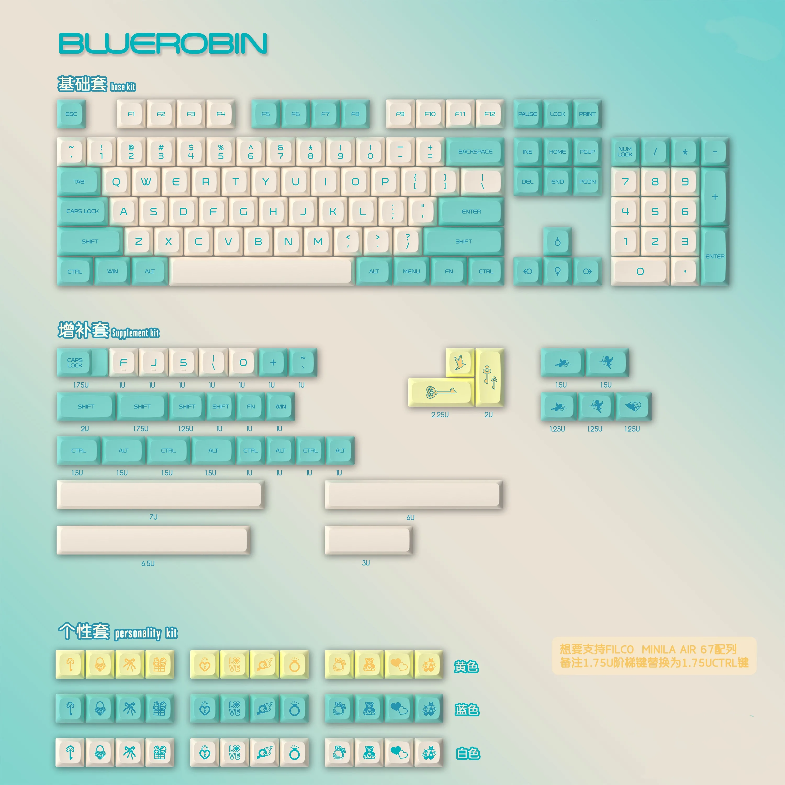 

Robins full set of ball caps Pg type XDA sublimation mechanical keyboard PBT personalized customization