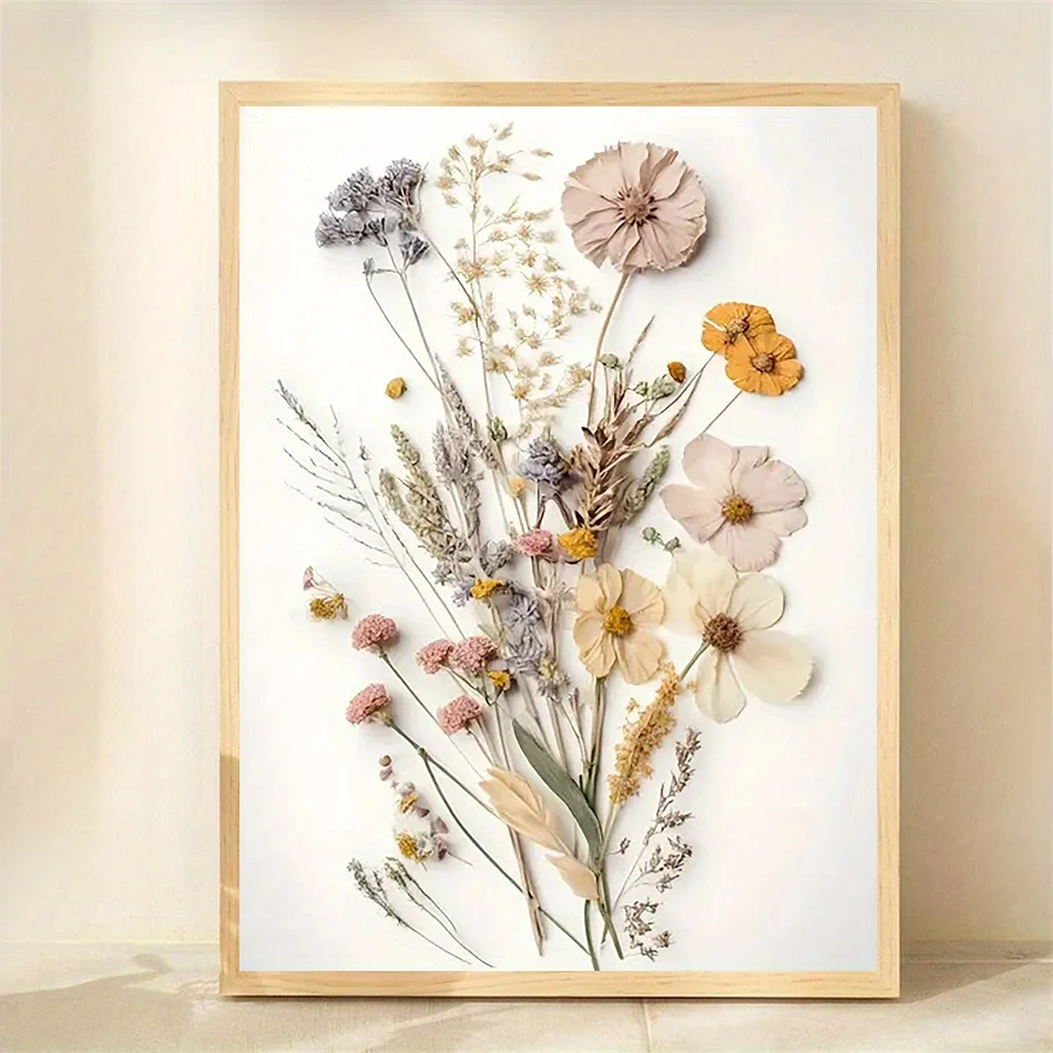 1pc Bohemian-Style Flower Canvas Wall Art, Unframed Beige Floral Canvas Prints for Bedrooms, Living Rooms, Kitchen Decor