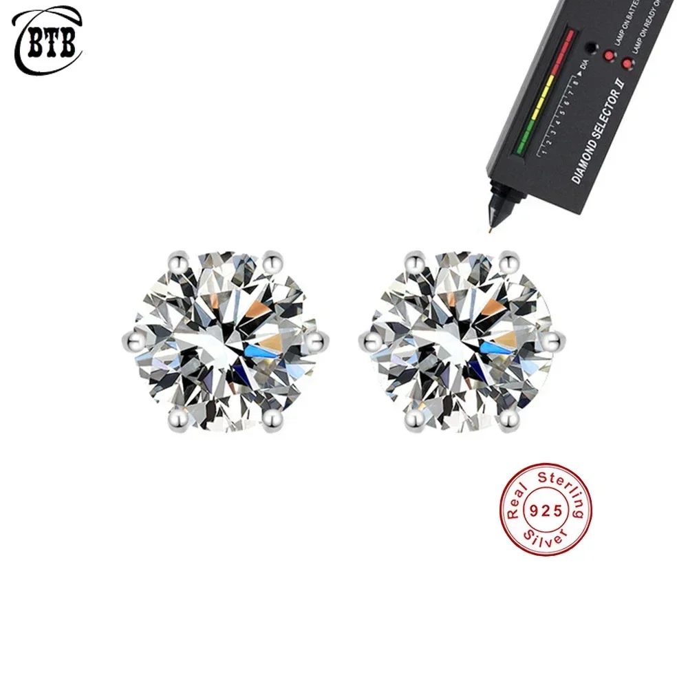 Cbtb 925 Sterling Silver GRA Certified 0.5-3CT Real Moissanite D Color VVS1 Six-jaw Stud Earrings Women Wedding Band Jewelry