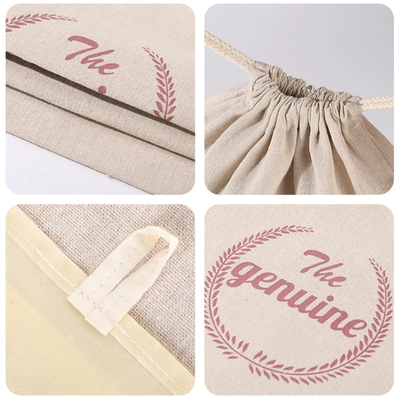 Duals Layer Bees Wax Infused Bread Storage Bag Washable Safe Cotton Linen Wrap with Drawstring A2BB