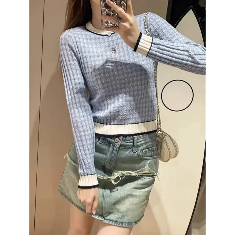 Women Clothing Diamonds Knitted Pullovers Autumn Office Lady Elegant Slim Elasticity Sweaters Casual Commute Fashion Knitwear