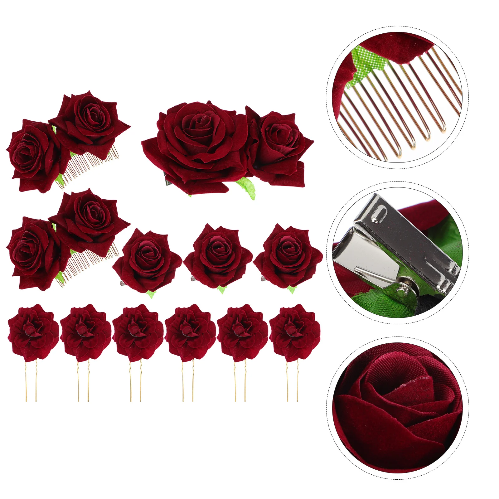 

1Set Delicate Flannelette Rose Headdress Set Beautiful Simulated Flower Hairpins Wedding Bride Bridesmaid Flower Girl