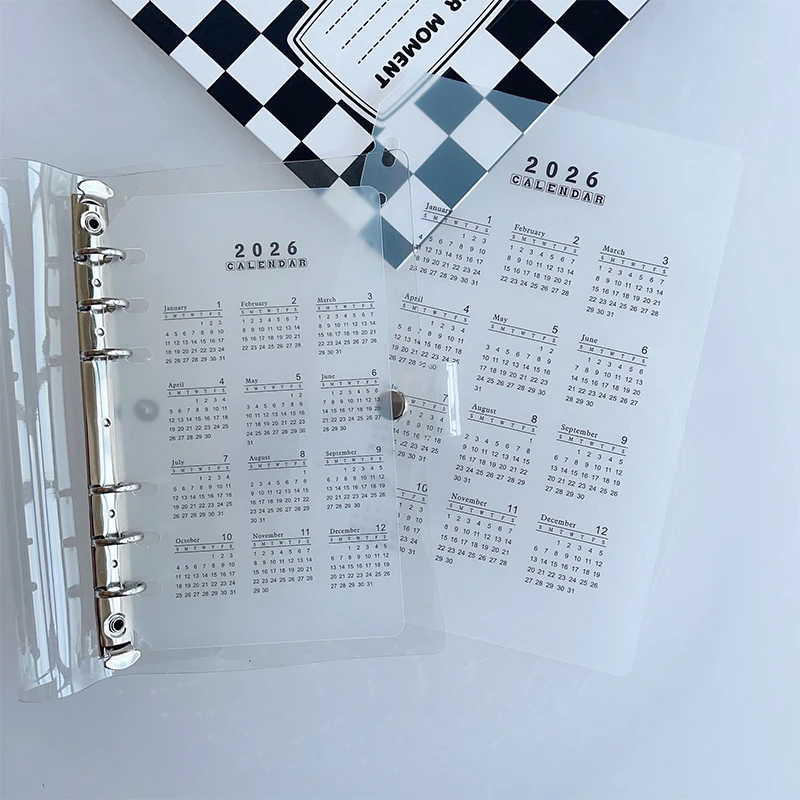 Picture 7: 2026 A5/A6 Loose Leaf 6 Holes Calendar Separator Page Durable Transparent PP Frosted Material For Planner Time Management