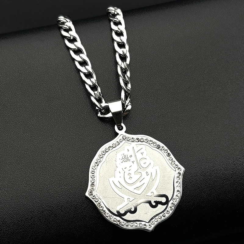 الإمام علي السيف مسلم القرآن الإسلام سكين قلادة قلادة للرجال النساء الفولاذ المقاوم للصدأ العربية ذو الفقار سلسلة القلائد مجوهرات