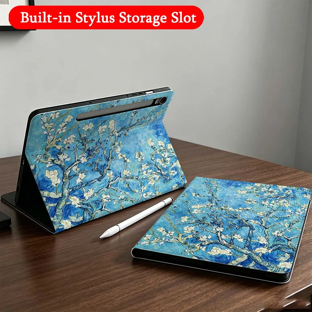 Plum Blossom Art Paint For Samsung Galaxy Tab A7 A8 A9 A11 S6 S7 S8 S9 S10 S11 FE Plus Folding Automatic Sleep/Make Tablet Case