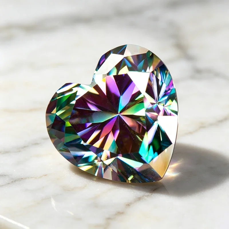 Moissanit-Stein Herzschliff Regenbogen-Grüne Charms Edelstein für DIY-Schmuckherstellung, Besteht Diamanttester-Test, mit Zertifikat – Detail 3