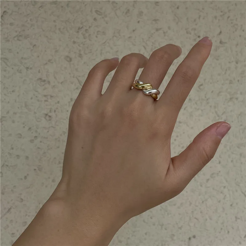 Cincin modis dua nada lapis emas perak dapat dilepas cincin jari dua pakaian cincin pesta koktail wanita cincin Aksesori permata