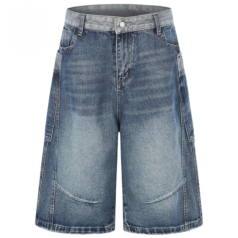Men Summer Denim shorts Streetwear Harajuku Vintage Casual Loose Wide Leg Jeans Unisex