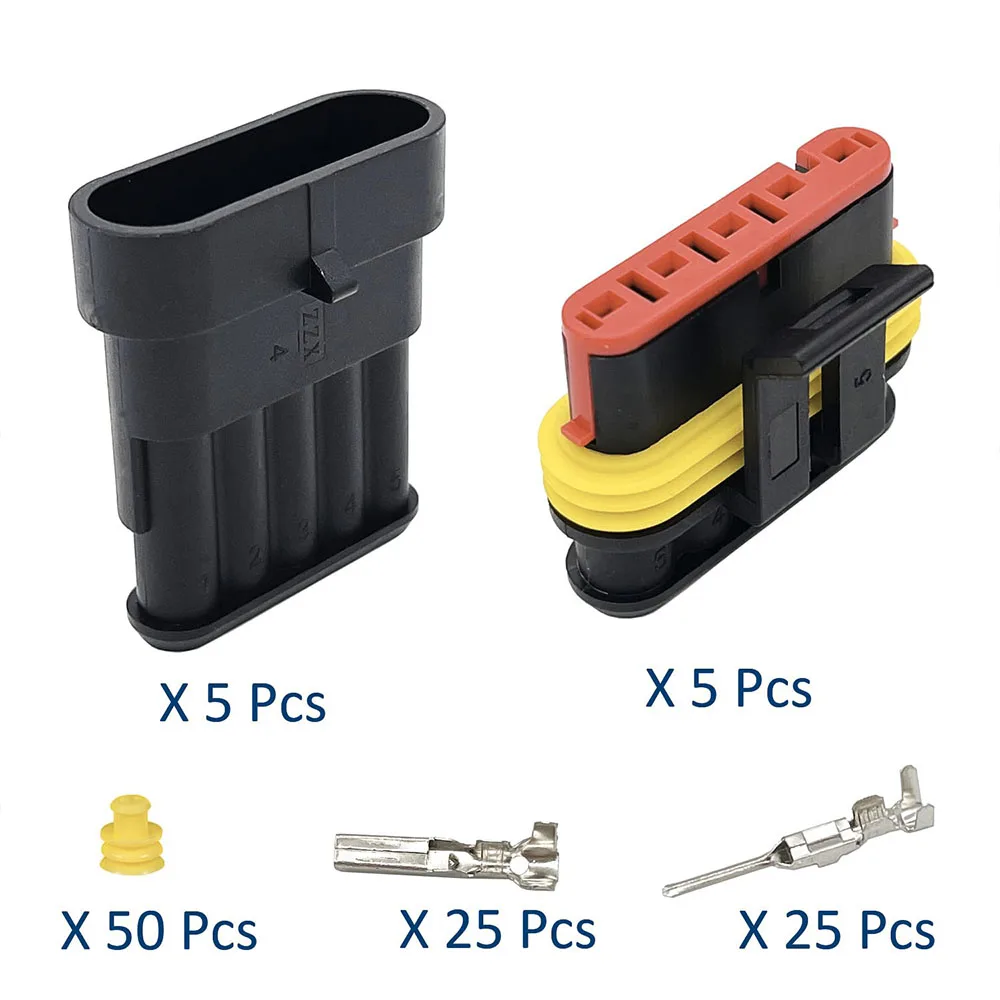 5er-Set 5-Pin-Steckverbinder Elektrische Schnellverbindungen 5-Draht-Steckverbinder Wasserdichte Anschlussklemmen Stecker-Kit – Detail 3