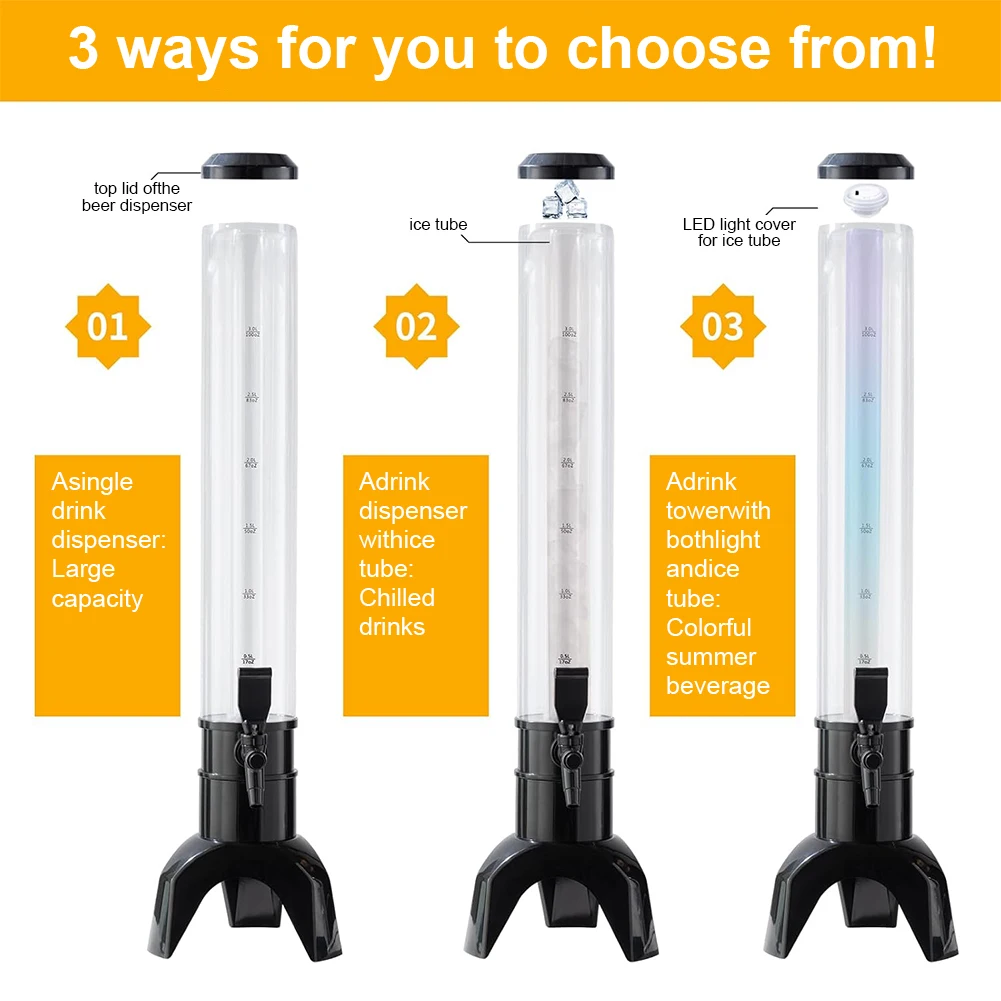 3L موزع البيرة برج البيرة مع حنفية وأنبوب الجليد منضدية الخمور موزع شراب شفاف موزع بار الملحقات