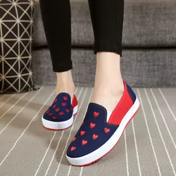 Zapatos De Mujer Women Cute Sweet Height Increased Slip on Canvas Shoes Lady Classic Round Toe Student School Flat Shoes A201