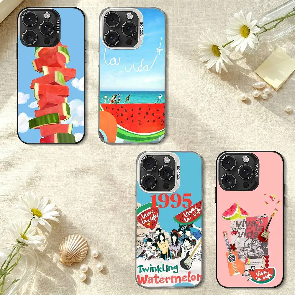 Coque antichoc en argent électroplaqué ultra-fine TV T-Twinkling Watermelon pour iPhone 17 16 15 14 13 12 11 Pro Max