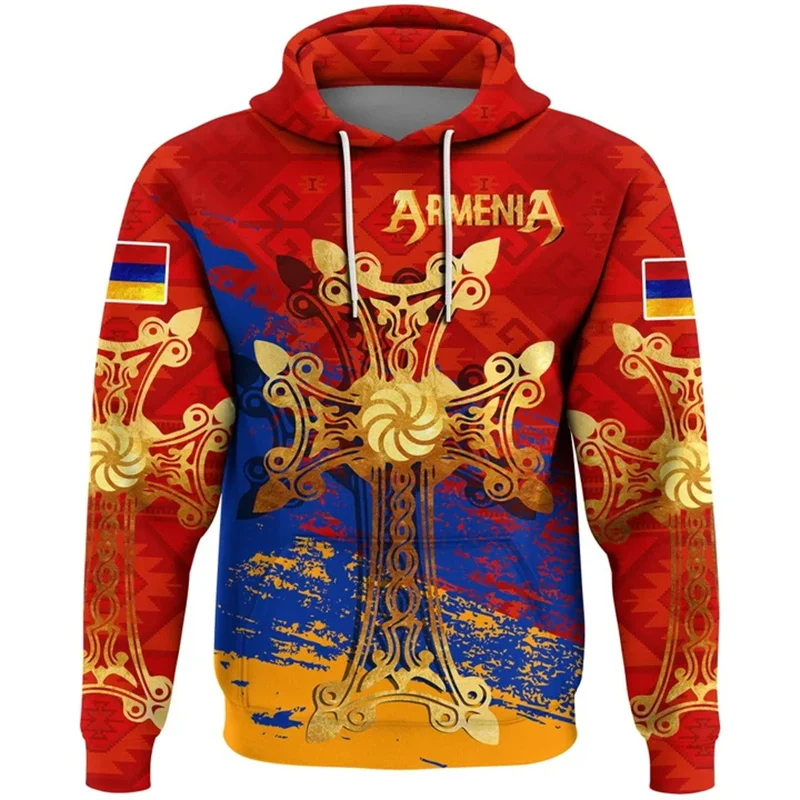 3D Printed Armenia National Flag Hoodies For Men National Emblem Graphic Sweatshirts Casual Hooded Loose Long Sleeves Pullovers