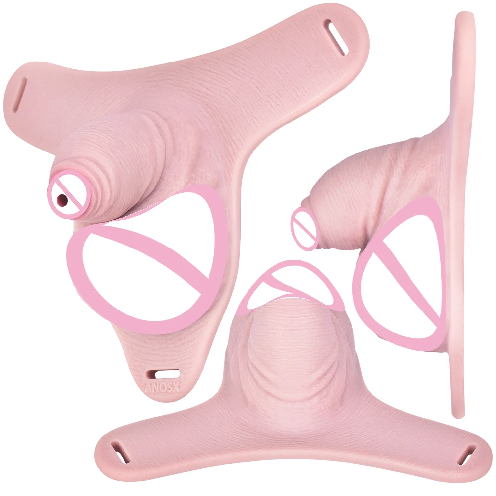 ANOSX Imitation Dildo Sheath Silicone Chastity Cage With Chastity Belt Realistic Penis Sleeve Pants Hollow Penis Urethral Lock