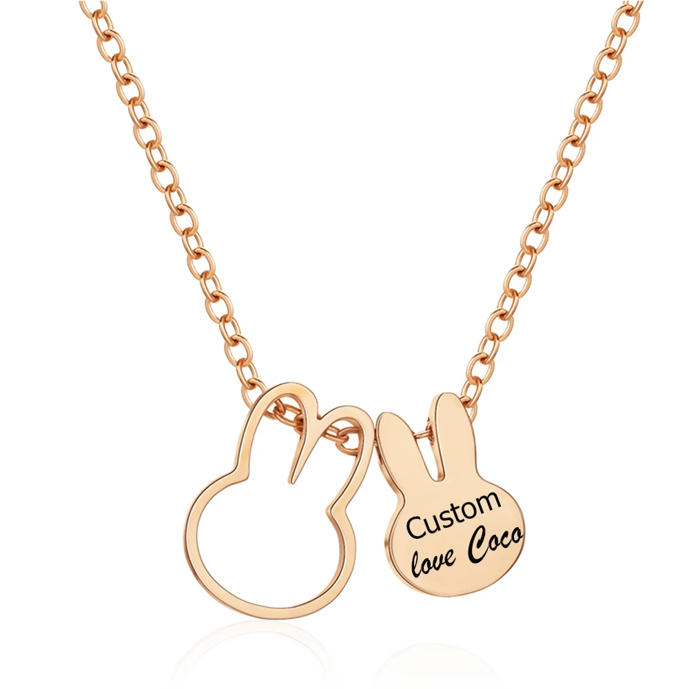 

Personalized Hollow Rabbit Necklaces Engraved Name Custom Date Your Text Rabbit Animal Pendant Woman Jewelry Birthday Gift