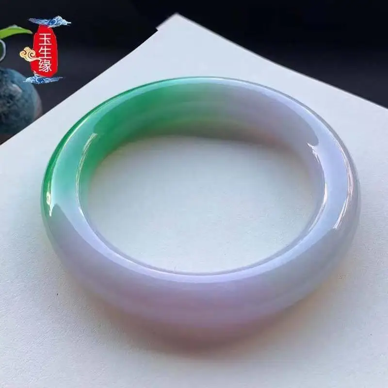 Myanmar Nuo variety light lavender green jade bracelet with floating patterns round shape spring color for women