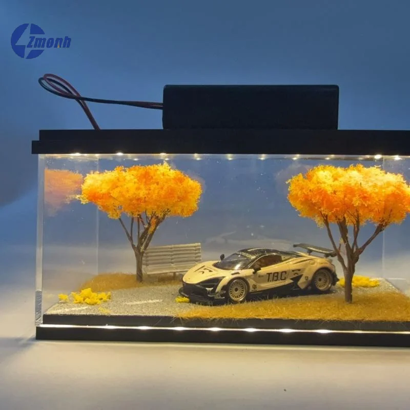 New！1:64 Autumn Diorama Car Model Mini Scene Acrylic Display Box Desktop Mini Ornament Male Collect Gift