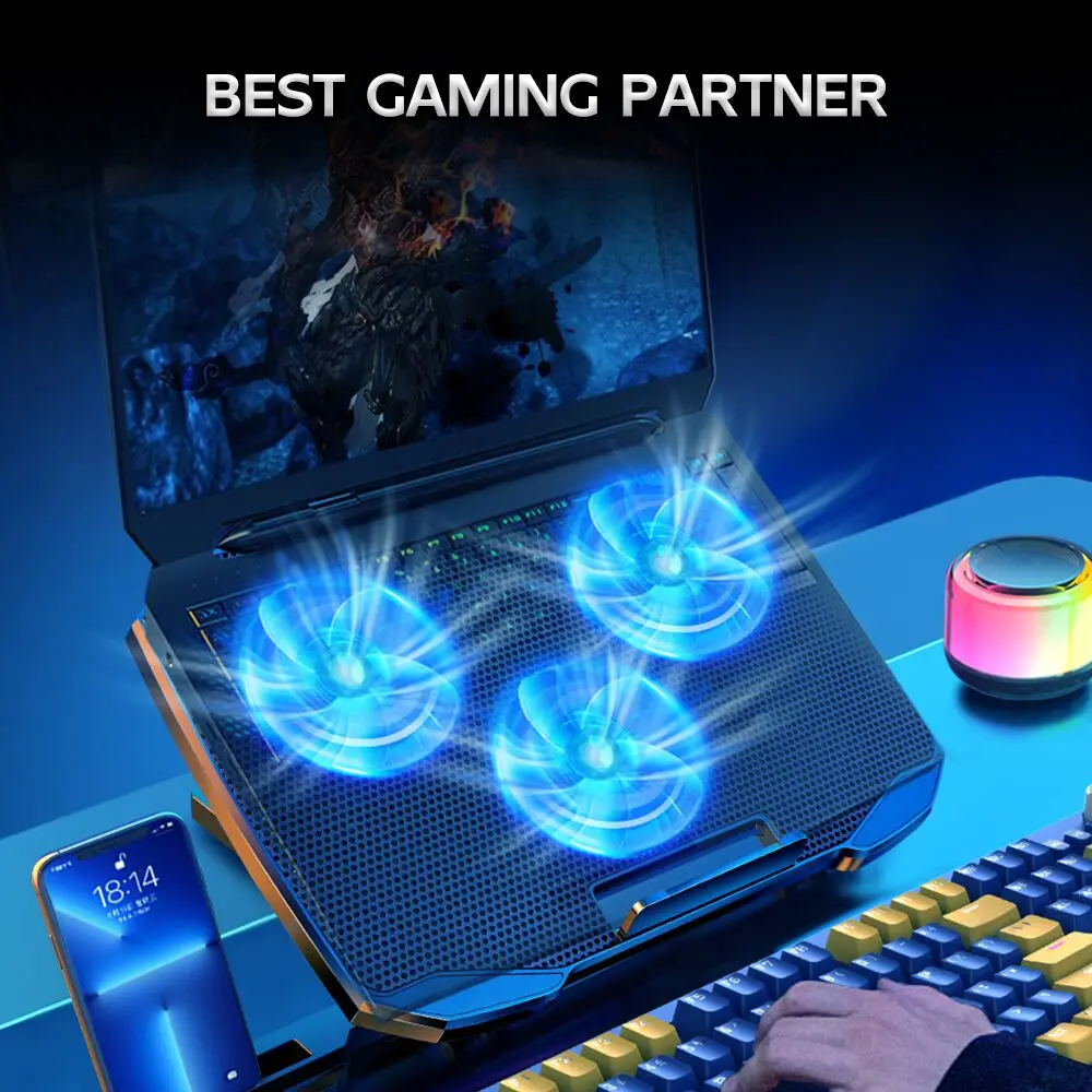 Imagem -02 - Coolcold-gaming Laptop Cooling Pad Grandespara 1017 Notebook Cooler com Altura Ajustável Portas Usb Fãs