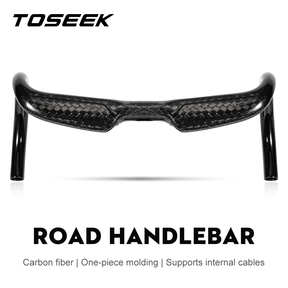 TOSEEK Carbon Road Handlebar Fiber Bicycle Handlebar Reduce Resistance Bent Bar Internal Wiring Bike Parts 380/400/420/440mm