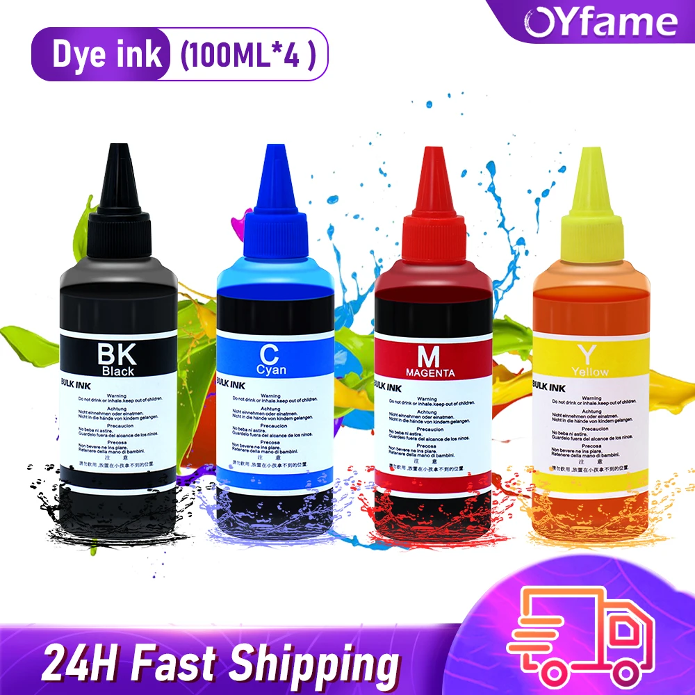 OYfame 100ml Dye Ink Kit Universal Compatible For HP Canon For Epson Deskjet Inkjet Printer Cartridges CISS Refillable Dye Ink