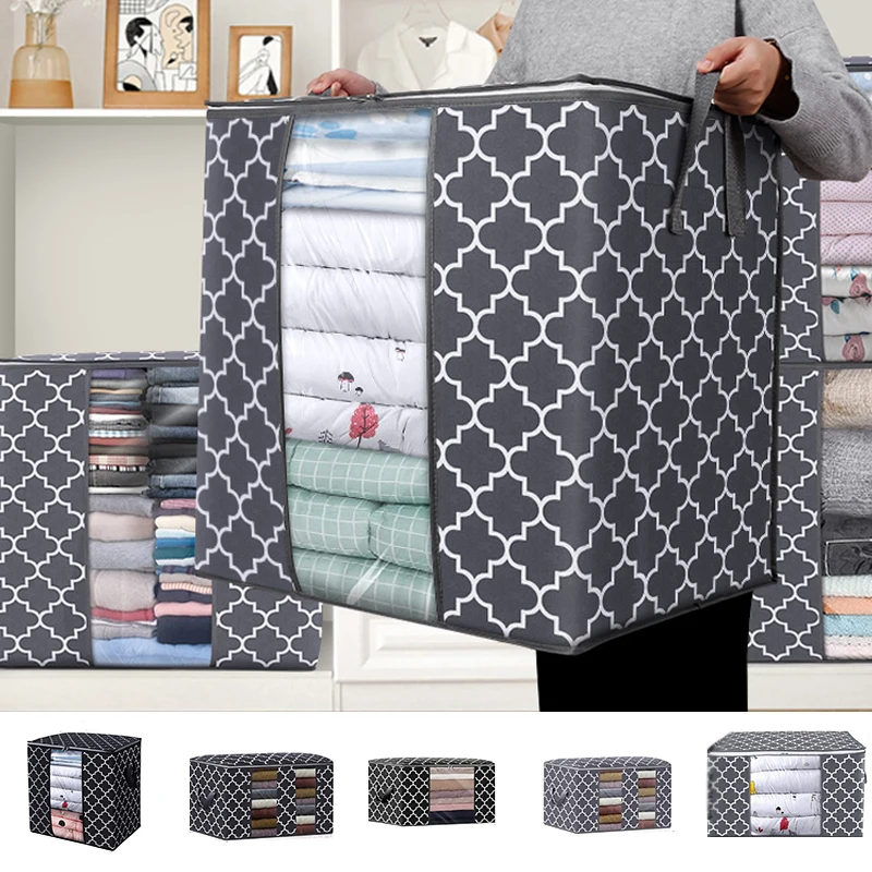 

Non-Woven Storage Bag with Transparent Window Dustproof Foldable Closet Organizer Large Capacity for Bedroom Bedding Clothes