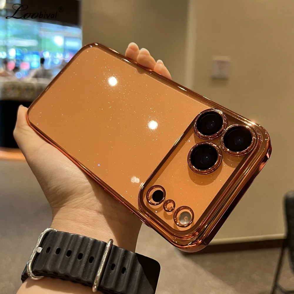 

Glitter Transparent Hard PC Case for iPhone 17 16 15 Pro Max 14 Plus Air 12 13 11 Camera Film Protector Bling Ultra Slim Cover