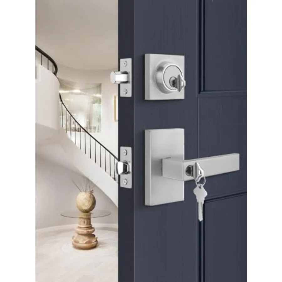 

Exterior Door Lock Set, Front Door Lock Set with Deadbolt, Square Contemporary Front Door Lock Sets, Heavy Duty Zinc-alloyed Ex