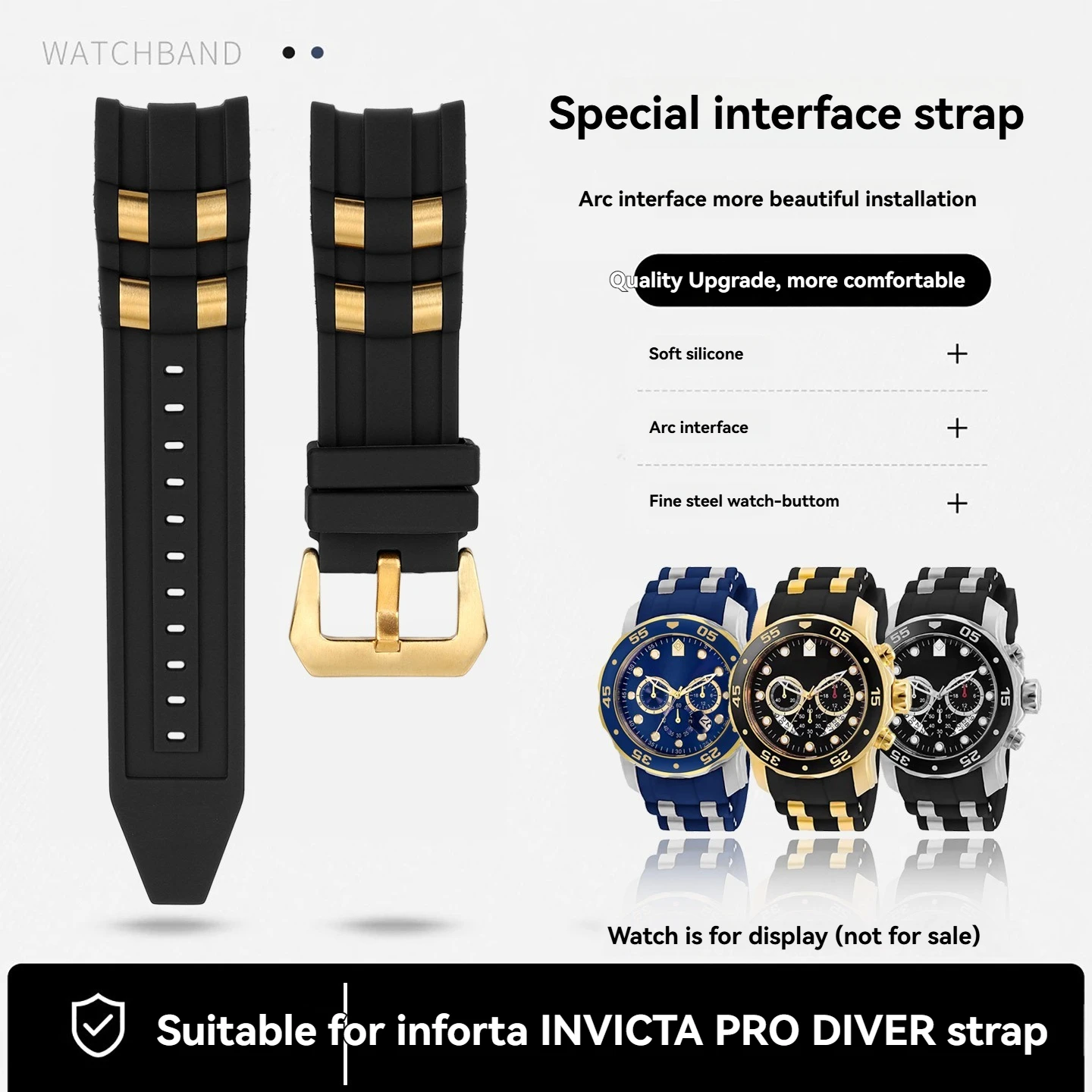 26mm Dedicated curved interface strap For Invicta Pro Diver large dial Quartz Men's watch silicone Watchband Waterproof bracelet