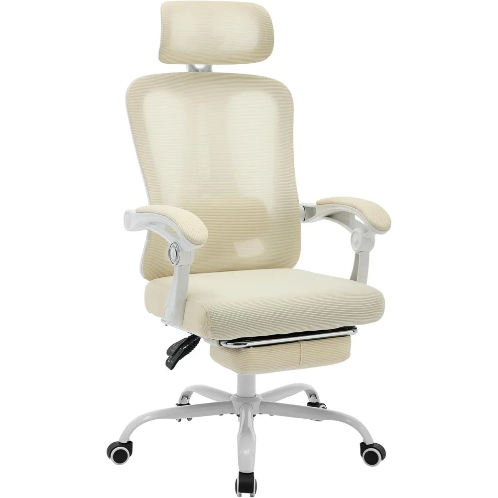 Ergonomic Office Chair - Home Desk Chair with Footrest, High-Back Mesh Computer Chair with Headrest Adjustable Lumbar Support, R