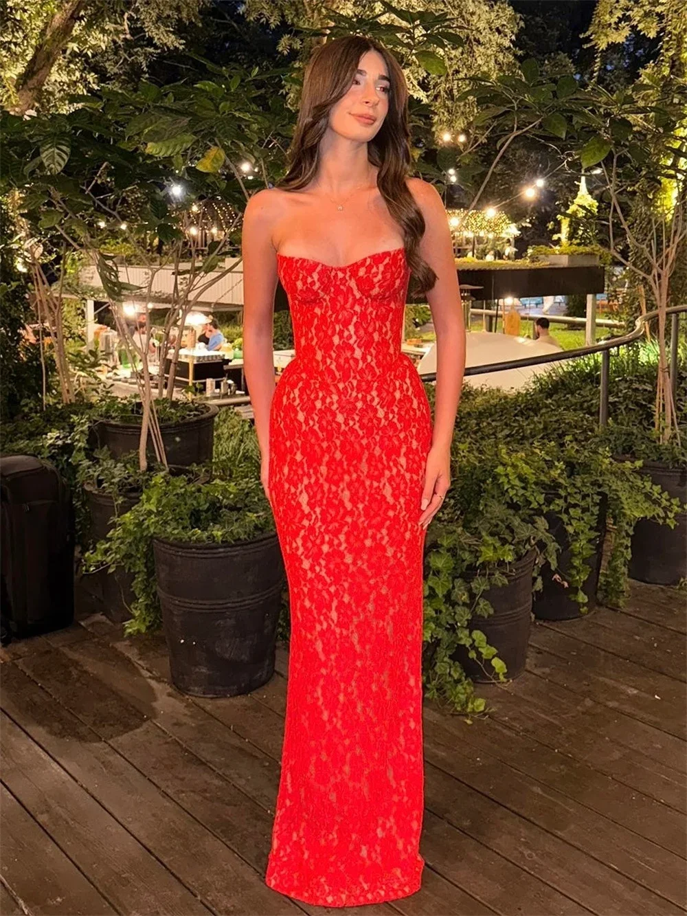 

Red Lace Appliques Robes De Soirée Sweethert Sleevelss Mermaid Prom Dresses Corset Back Evening Dresses Woman Customized