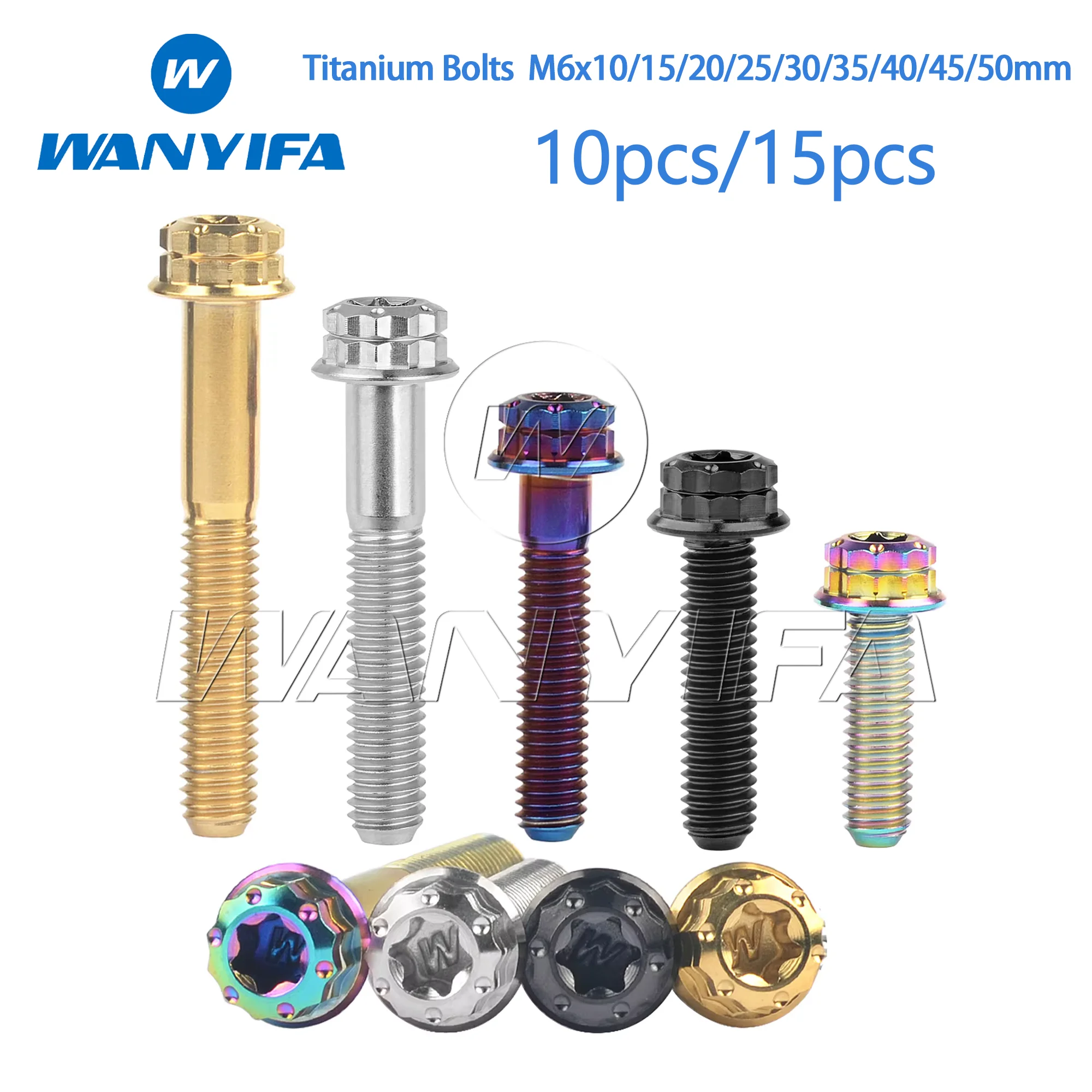 

Wanyifa Titanium Bolt M6x10/15/20/25/30/35/40/45/50mm Torx T30 Flange Flower Head Screws for Bicycle and Motorcycle 10/15pcs