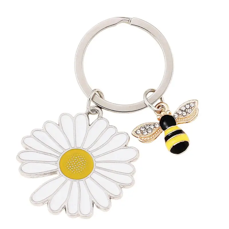 Flower Keychain Aesthetic Bee Womens Keychain Cute Backpack Pendant Supplies Flower Key Ring Sweett Key Chains Security Keyring