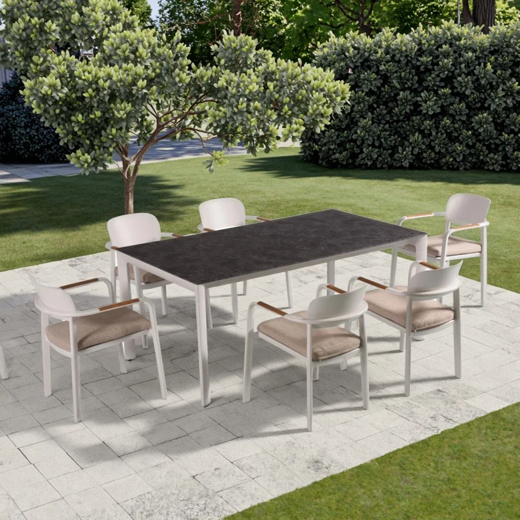 

Modern Aluminum Outdoor Chairs Courtyard Aluminum Chair and Table Sets Garden 6-8 Seats Stable Aluminium Dining Chair and Table