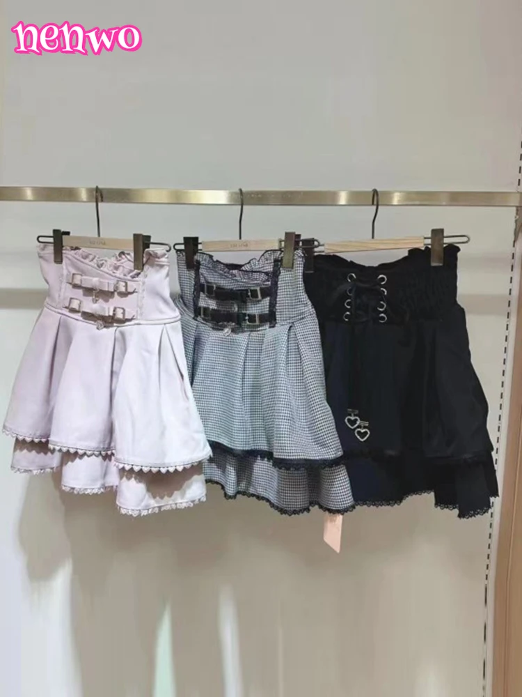 

Skirt Japanese Skirts for Women High Waist A-line Ruffle Jupe Fashion Summer Saia 2025 Faldas Mujer De Moda Sweet Y2k Mini Skirt
