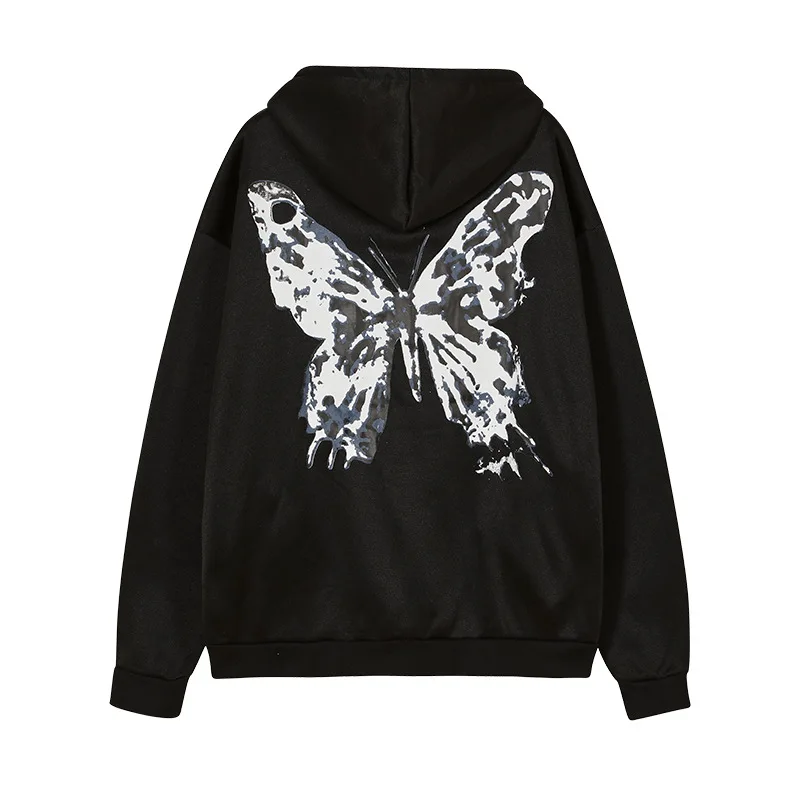 Gothic Graphic Print Jackets Women Y2K Zip Up Hoodies Streetwear Sweatshirts Hip Hop Tops Loose Harajuku Casual Coats