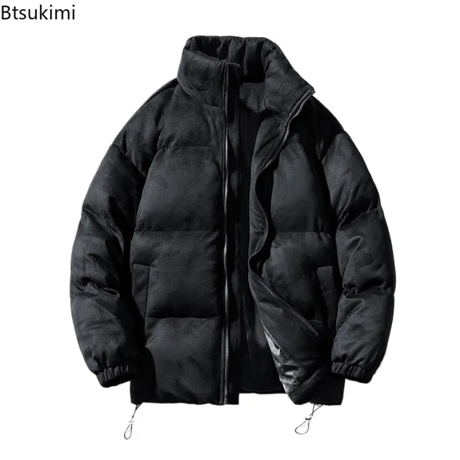 New Men's Autumn Winter Thicken Suede Parkas Fashion Harajuku Casual Warm Cotton-padded Jackets Stand Collar Solid Men Outerwear