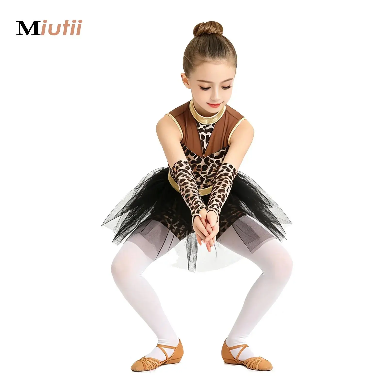 Kids Girls Rhythmic Gymnastics Leotard Unitard Ballet Dance Tutu Dress Skirt Leopard Jumpsuit Halloween Cave Costume Performance