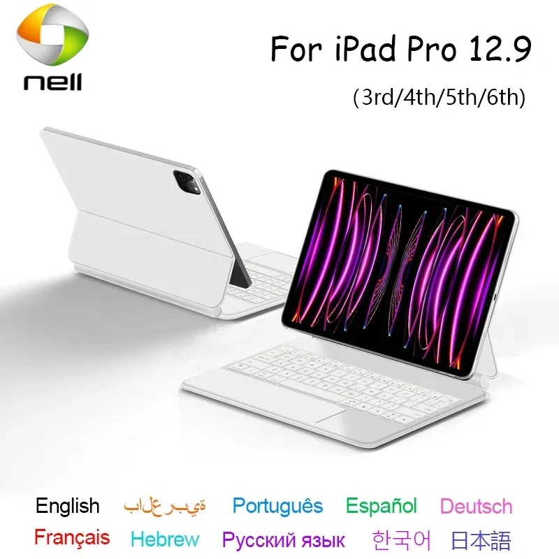 Magic Keyboard For iPad Pro 12.9 2022 2021 2020 2018 3rd 4th 5th 6th Generation Case Keyboard Hebrew Portuguese German Russian