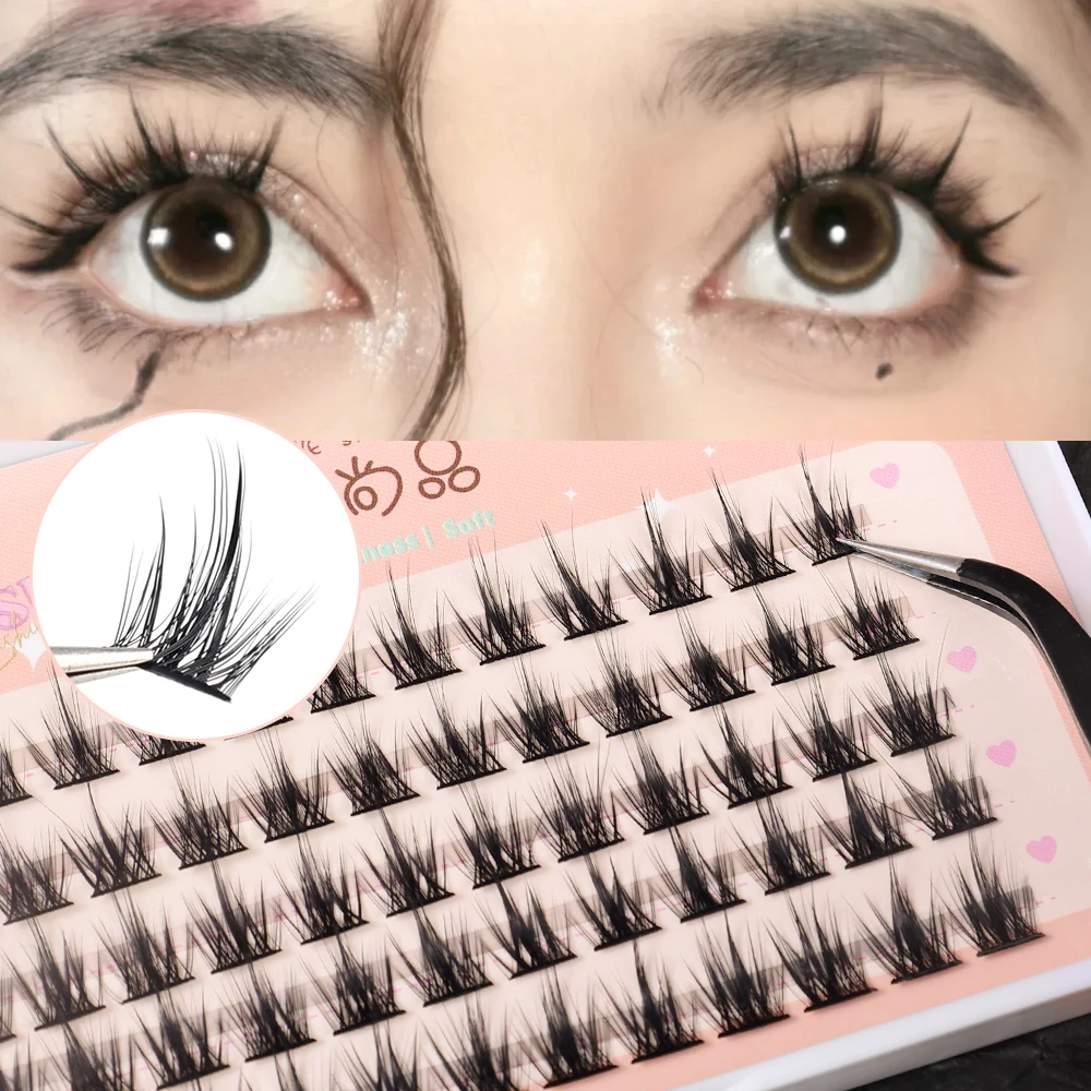 1PC New Manga Thick Little Devil False Eyelashes Natural Simulation Segmented Single Cluster Lazy Man Trilogy Eyelash Extension