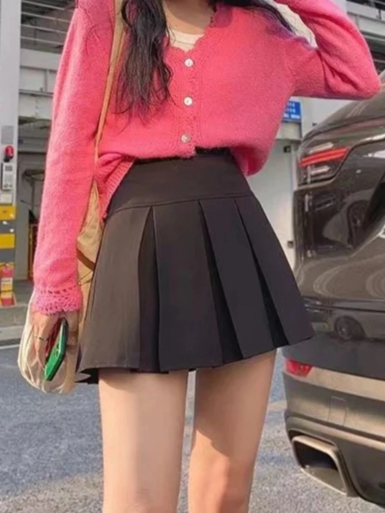 Preppy Style Skirts Women Pleated Faldas Simple Solid Feminine Schoolgirl Korean Casual Harajuku Stylish High Waist Streetwear