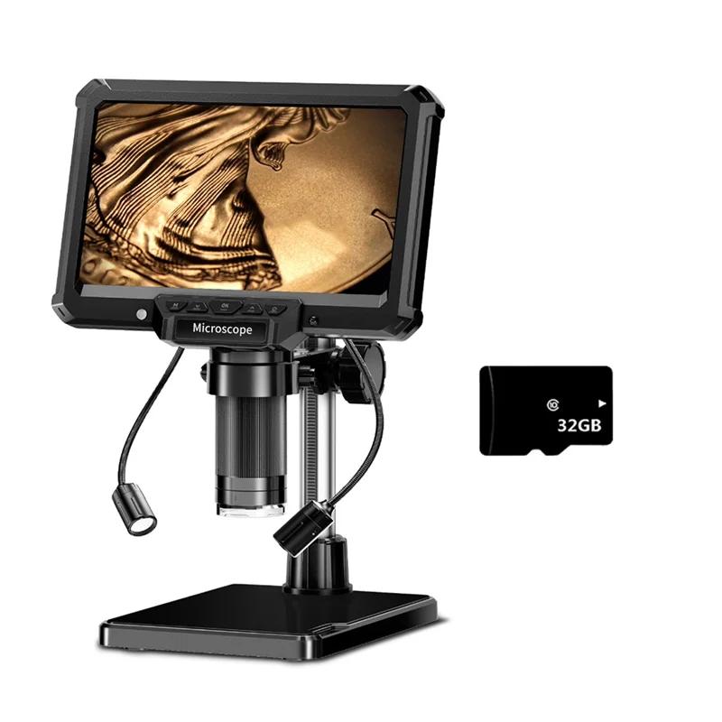 

7-дюймовый HD-видеомикроскоп с подсветкой для ремонта печатных плат, монет, расходных материалов для сбора монет растений