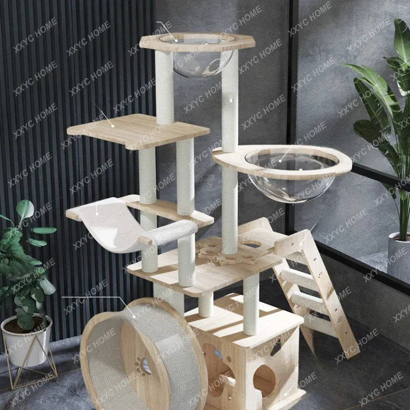 

Imported Cat Climbing Frame Cat Litter Cat Tree Integrated Solid Wood Column Cat Scratch Board Space Capsule Large Cat